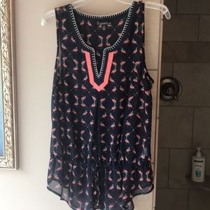 Navy and pink sheer sleeveless top